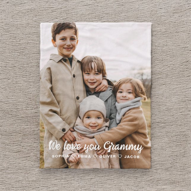 Modern We Love You Grammy Family Single Photo Fleece Blanket (Creator Uploaded)