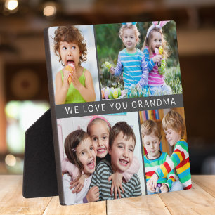 Modern We Love You Grandma 4 Photo Collage Gray Plaque