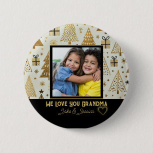 Modern We Love you Grandma Black and Gold 6 Cm Round Badge