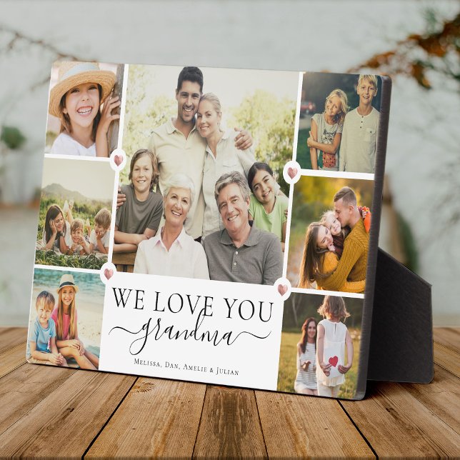 Modern We Love You Grandma Family Photo Collage Plaque (Creator Uploaded)