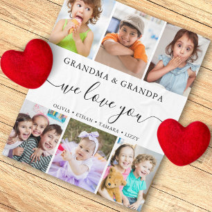 Modern We Love You Grandma Grandpa 6 Photo Collage Fleece Blanket