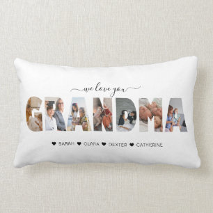 Modern We love you Grandma Photo Collage Message  Lumbar Cushion