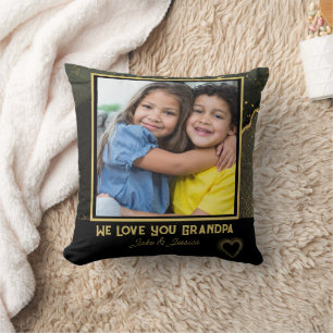 Modern We Love you Grandpa black and gold Photo Cushion