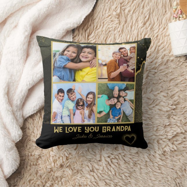 Modern We Love you Grandpa Photo Collage  Cushion (Blanket)