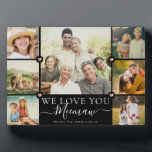Modern We Love You Meemaw Family Photo Collage Pla Plaque<br><div class="desc">An elegant,  modern Mother's Day gift: A trendy Instagram family photo collage plaque reading WE LOVE YOU MEEMAW in pretty hand lettered script alongside your names and 7 of your favourite pictures accented by sweet printed rose gold hearts for the best grandma ever.</div>