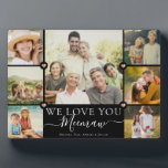 Modern We Love You Meemaw Family Photo Collage Pla Plaque<br><div class="desc">An elegant,  modern Mother's Day gift: A trendy Instagram family photo collage plaque reading WE LOVE YOU MEEMAW in pretty hand lettered script alongside your names and 7 of your favourite pictures accented by sweet printed rose gold hearts for the best grandma ever.</div>