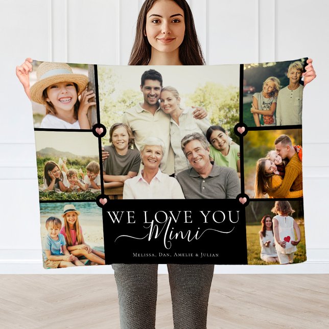 Modern We Love You MIMI Family Photo Collage Fleec Fleece Blanket (Creator Uploaded)