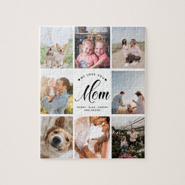 Modern We Love You Mum Personalised Photo Collage Jigsaw Puzzle (Vertical)