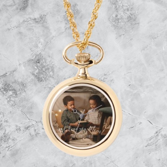 Modern We Love You Mum Photo Watch (Modern We Love You Mom Photo Pocket Watch)