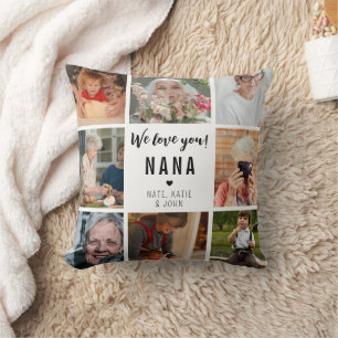 Modern We love you Nana 8 Photo Collage Cushion