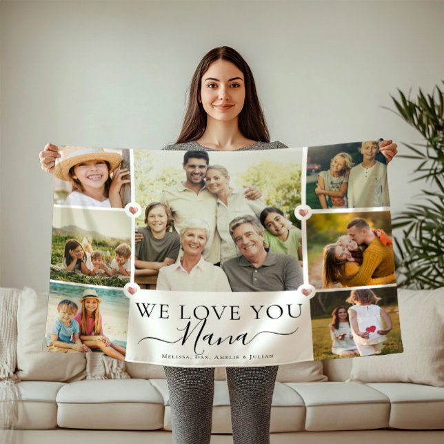 Modern We Love You Nana Family Photo Collage Fleece Blanket (Creator Uploaded)