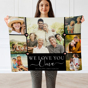 Modern We Love You Oma Family Photo Collage Fleece Blanket