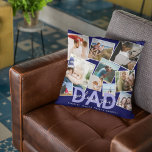 Modern 'We Love You' Photo Collage Dad Cushion<br><div class="desc">Let dad know how much he is loved with this modern photo collage pillow, featuring ten (10) photographs of your choice that can easily be downloaded from your phone or computer on a trendy navy blue background, the text - DAD in the color sky blue in bold text with elegant...</div>