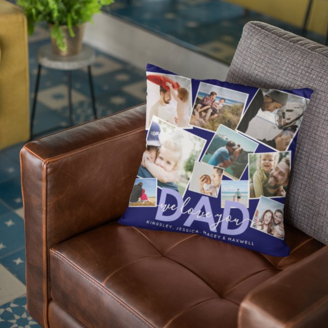 Modern 'We Love You' Photo Collage Dad Cushion (Creator Uploaded)
