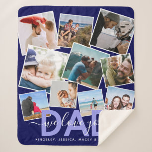 Modern 'We Love You' Photo Collage Dad Sherpa Blanket