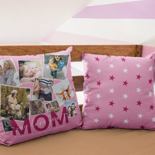 Modern 'We Love You' Photo Collage Mum Throw Pillo Cushion