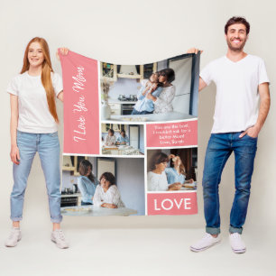 Modern We Love You Pink Photo Collage Fleece Blanket