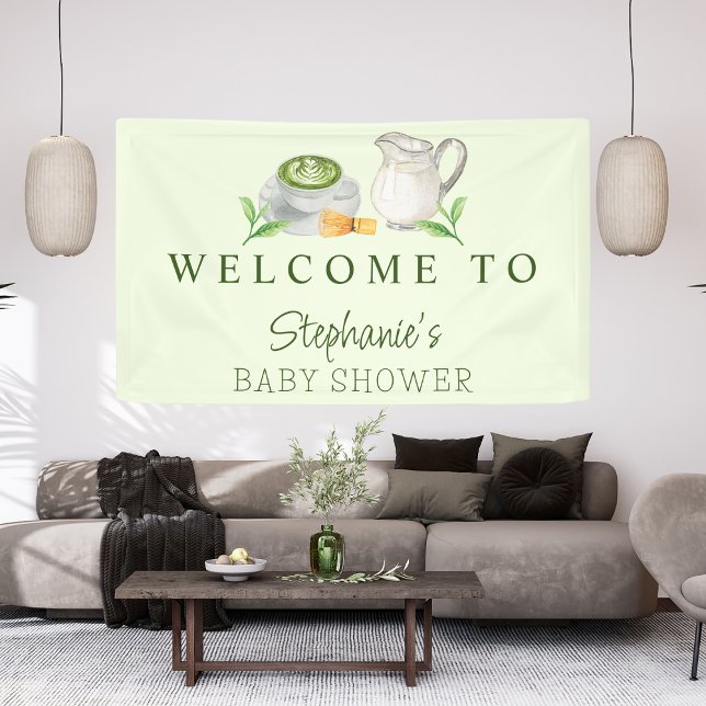 Modern We Love You So Matcha Green Tea Baby Shower Banner (Creator Uploaded)
