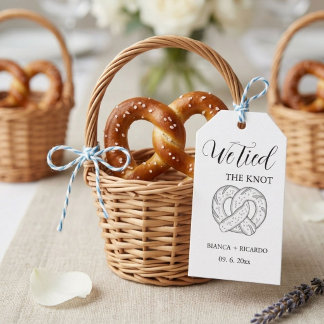 Modern We tied the knot pretzel favour bag wedding Gift Tags