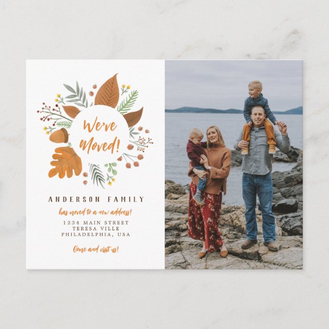 Modern We’ve Moved Thanksgiving Photo Moving Announcement Postcard (Front)