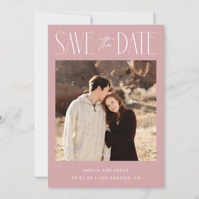 Modern Website QR Code Flat Save The Date Card (Front)