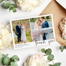 Modern Wedding 3 Photo Collage Thank You