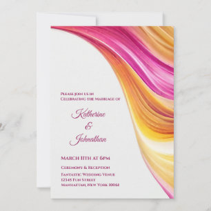Modern Wedding- Abstract-Pink Orange Yellow- Invitation