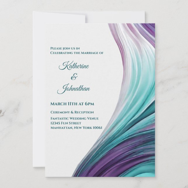 Modern Wedding- Abstract-Purple and Teal- Invitation (Front)