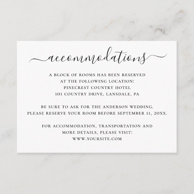 Modern Wedding Accommodation | Hotel Information Enclosure Card (Front)