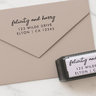 Modern Wedding Address   Couple Name Script Self-inking Stamp