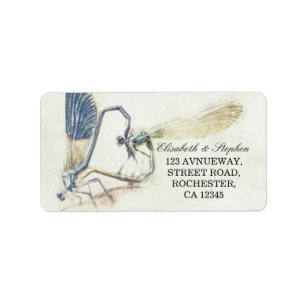 Modern Wedding Address Dragonfly Mating Love Heart Label