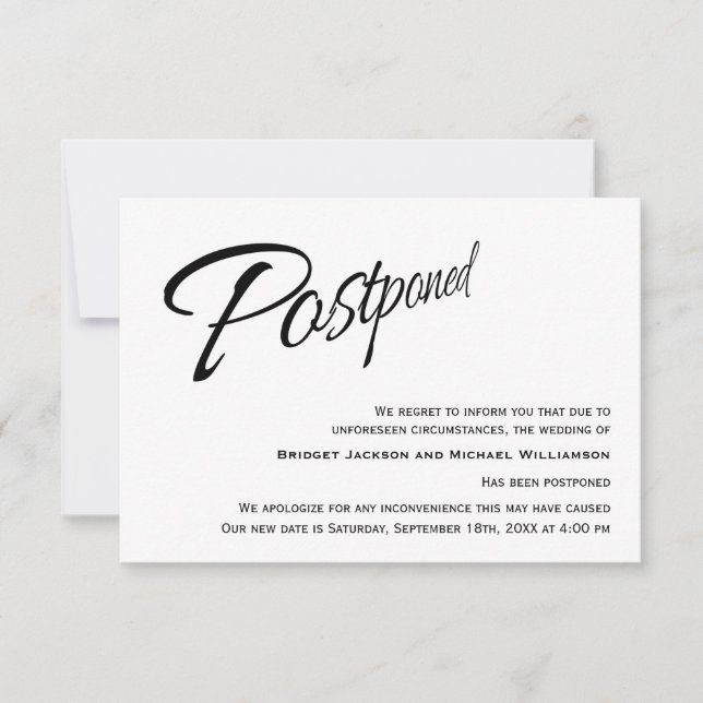 Modern Wedding Announcement – Postponed - New Date (Front)