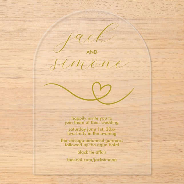 Modern Wedding | Arch Invites | Dark Yellow Acrylic Invitations (Front)