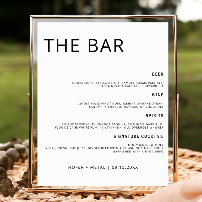 Modern Wedding Bar Menu Minimalist Wedding Drink Poster (Creator Uploaded)