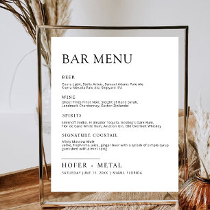 Modern Wedding Bar Menu Minimalist Wedding Drink Poster