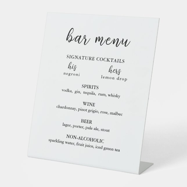 Modern Wedding Bar Pedestal Sign (Front)