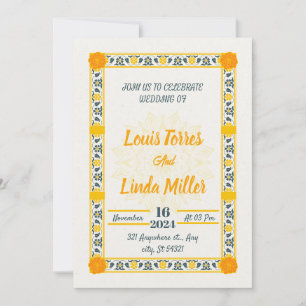modern Wedding beige, yellow flowers Invitation