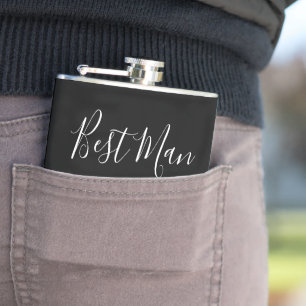 Modern Wedding Best Man Black Thank You Gift Hip Flask