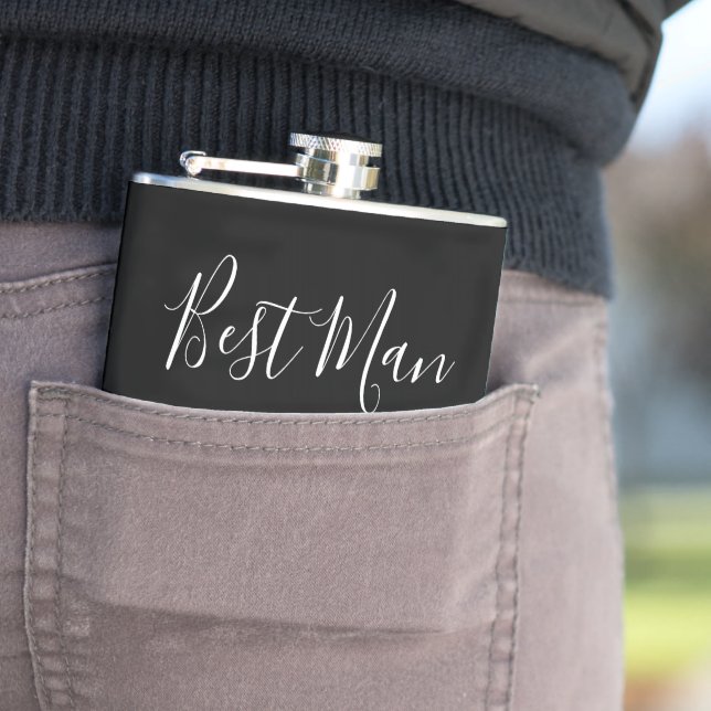 Modern Wedding Best Man Black Thank You Gift Hip Flask (In Situ)