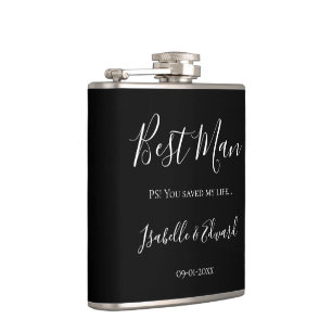 Modern Wedding Best Man Black Thank You Gift Hip Flask