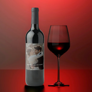 Modern Wedding Black & White Overlay Photo Wine Label