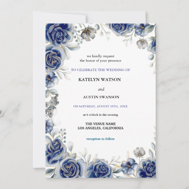 modern wedding blue invitations (Front)