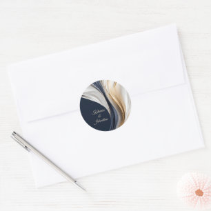 Modern Wedding-Blue White and Gold Classic Round Sticker