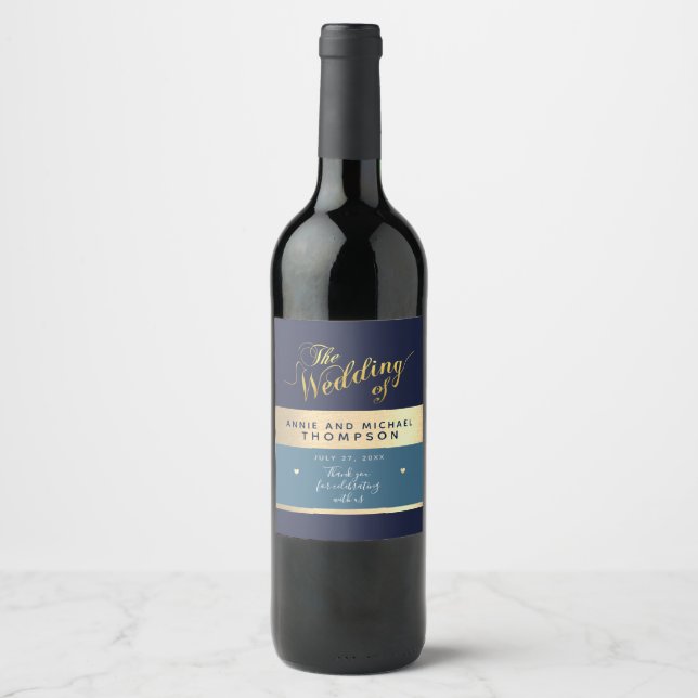 modern wedding blue wine label (Front)