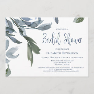 Modern Wedding Bridal Shower Blue Floral Invitation