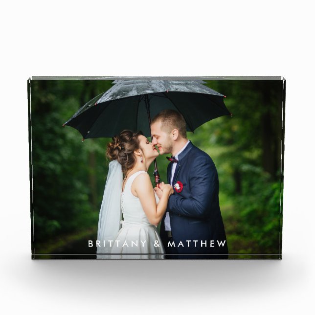 Modern Wedding Bride and Groom Names Photo Block (Front)