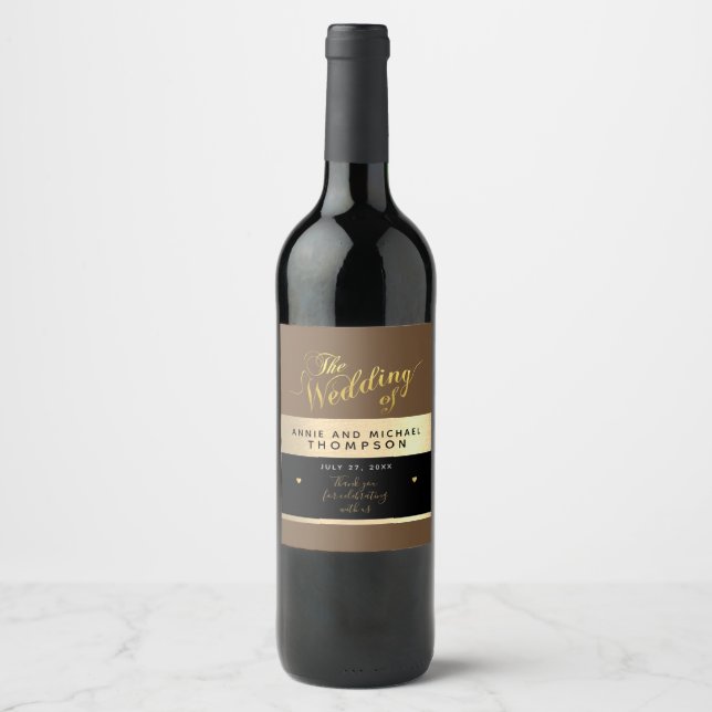 modern wedding brownish wine label (Front)