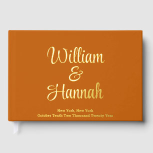 Modern Wedding Burnt Orange with Gold Hardcover Guest Book
