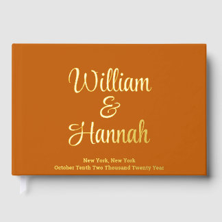 Modern Wedding Burnt Orange with Gold Hardcover Guest Book