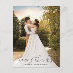 Modern Wedding Calligraphy Love Thanks Photo Postcard